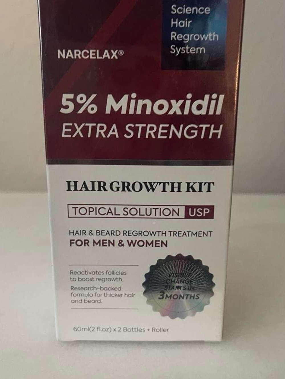 Narcelax 5% Minoxidil Extra Strength Hair Growth Kit - Burgundy & White